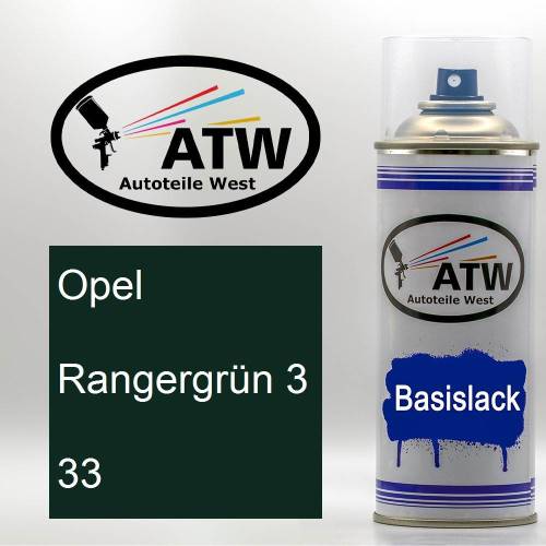 Opel, Rangergrün 3, 033: 400ml Sprühdose, von ATW Autoteile West.